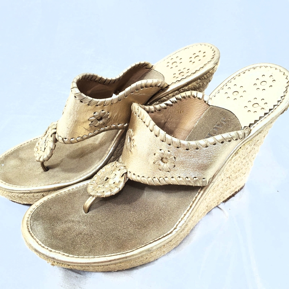 Jack Roger's Gold Thong Wedge Espadrilles Sandals
